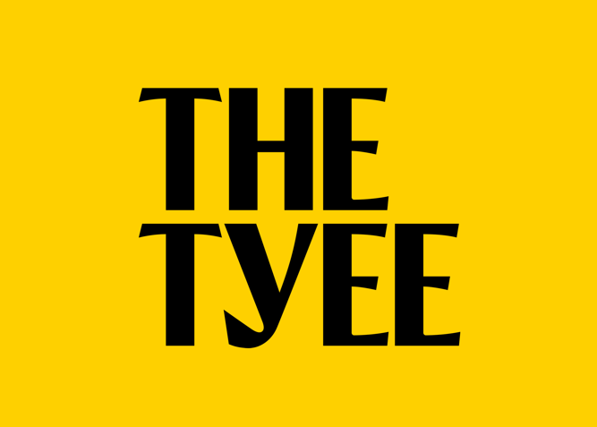 Logo for the publication The Tyee. It shows the words in black against a bright yellow/golden background.